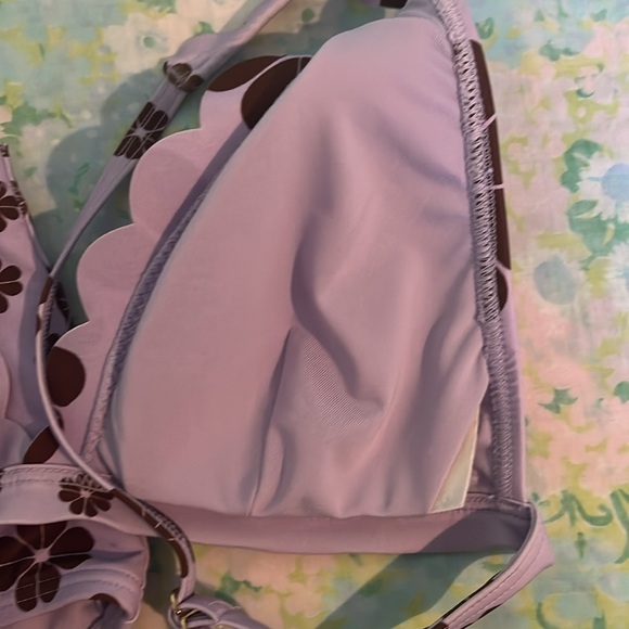Kate Spade | Scalloped Lilac Brown Pastel Flower Bikini Swimsuit 2 Pc SET Small - Picture 10 of 11